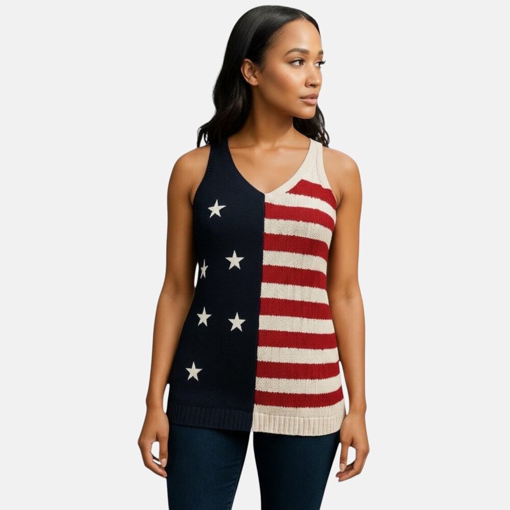 Red Stars and Stripes Flag Pattern Knitted Tank